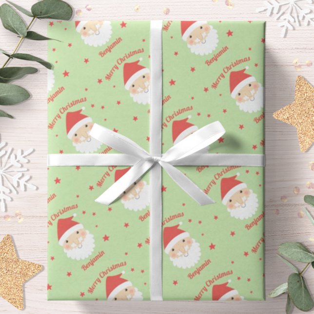 Santa Merry Christmas Personalized Name Wrapping Paper (Creator Uploaded)