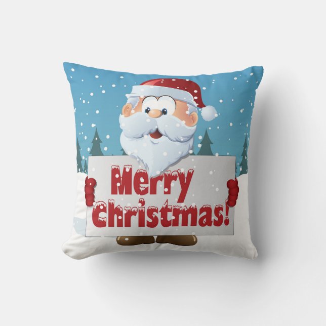 Santa Merry Christmas Sign in Snow Throw Pillow (Front)