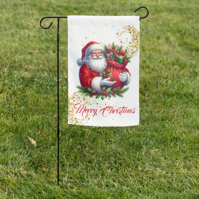 Santa Merry Christmas Yard Flag (In SItu)