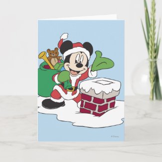 Santa Mickey Going Down Chimney Holiday Card
