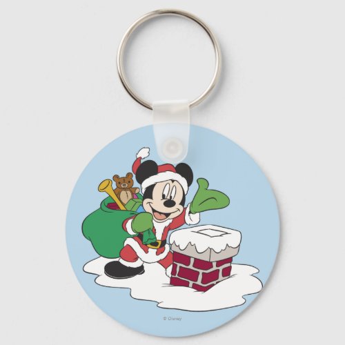 Santa Mickey Going Down Chimney Keychain