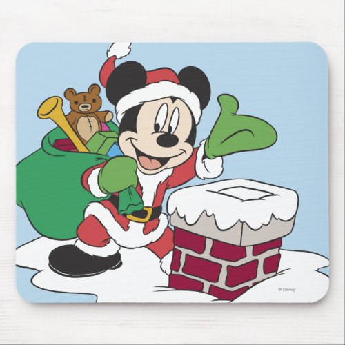 Santa Mickey Going Down Chimney Mouse Pad