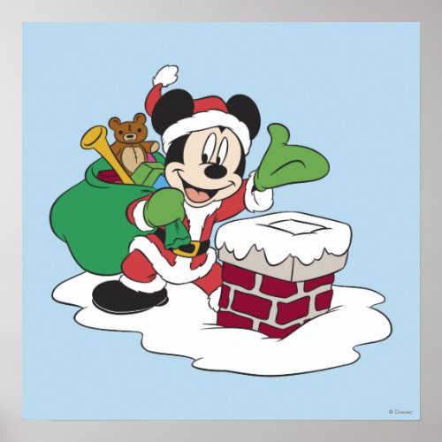 Santa Mickey Going Down Chimney Poster