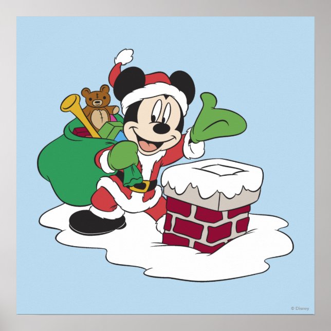 Santa Mickey Going Down Chimney Poster (Front)