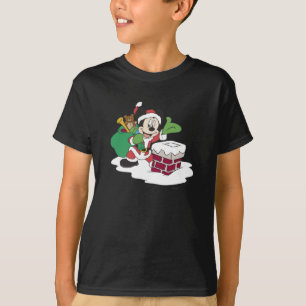 Santa Mickey Going Down Chimney T-Shirt