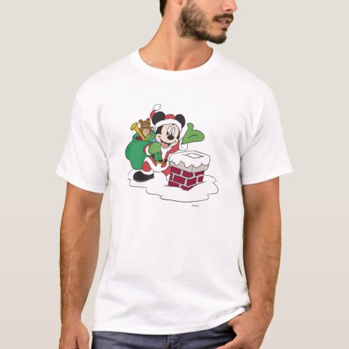 Santa Mickey Going Down Chimney T_Shirt