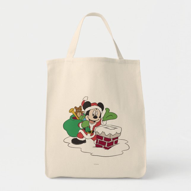 Santa Mickey Going Down Chimney Tote Bag (Front)