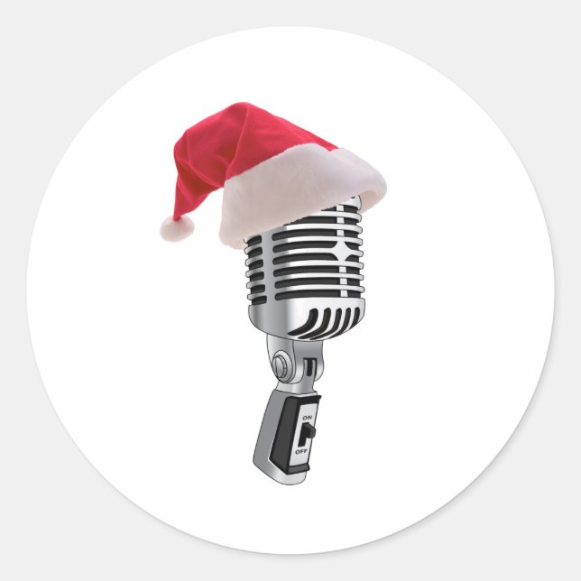 santa microphone classic round sticker (Front)