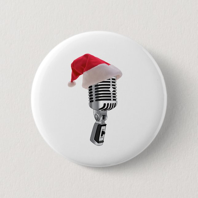 santa microphone pinback button (Front)
