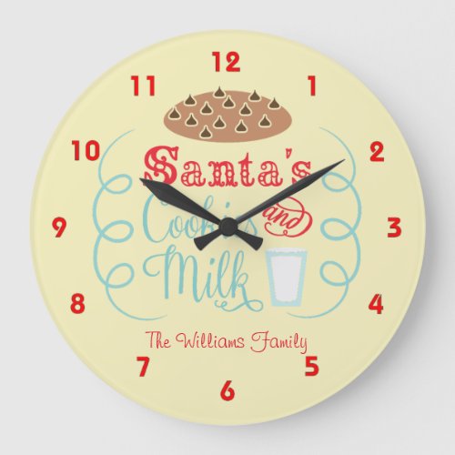 Santa Milk and Cookies Christmas Large Clock