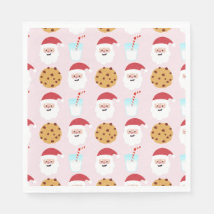 Santa Milk and Cookies Pink Paper Napkins