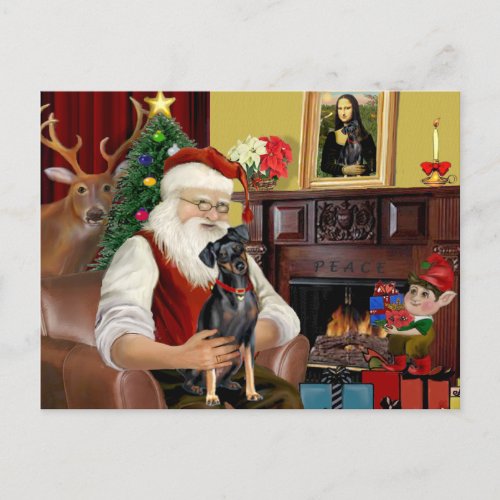 Santa  _ Miniature Pinscher nat Holiday Postcard
