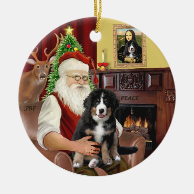 Santa + Mona Lisa - Bernese MD - 2 diff. designs Ceramic Ornament (Front)