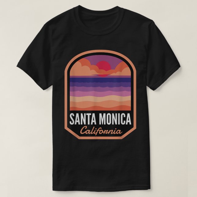 Santa Monica Beach CA Retro Sunset  T-Shirt (Design Front)