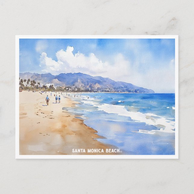Santa Monica Beach, Ca watercolor painting  Postcard (Front)