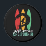 Santa Monica Beach California Retro Surfing Magnet<br><div class="desc">Vintage retro surfboard design for surfers who love surfing and riding the ocean waves. Cool summer holiday, spring break merchandize for those who enjoy hot sun, tropical weather, sunbathing under the palm tree. Grunge and distressed design to wear while enjoying the beach party and singing around the bonfire. Great souvenir,...</div>