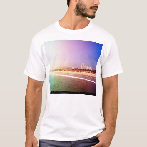 Santa Monica Beach _ Green Purple Photo Edit T_Shirt
