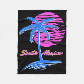 Santa Monica Beach Outrun 80s Aesthetic Vaporwave Fleece Blanket