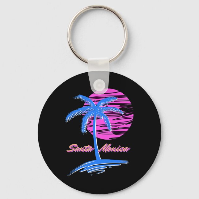 Santa Monica Beach Outrun 80s Aesthetic Vaporwave  Keychain (Front)