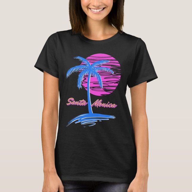 Santa Monica Beach Outrun 80s Aesthetic Vaporwave  T-Shirt (Front)