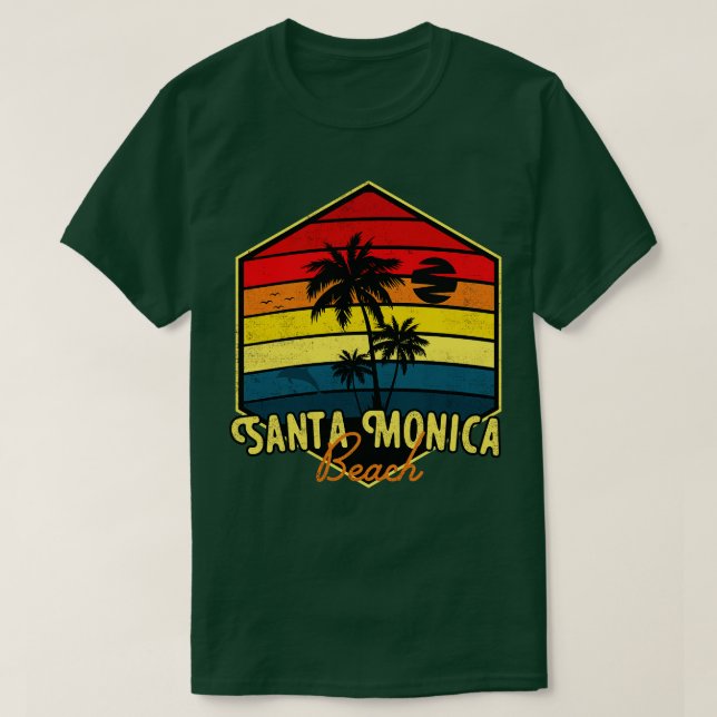 Santa Monica Beach Surfing California Retro T-Shirt (Design Front)