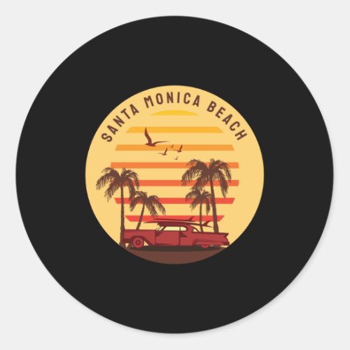 Santa Monica Beach Surfing Vintage Retro Classic Round Sticker