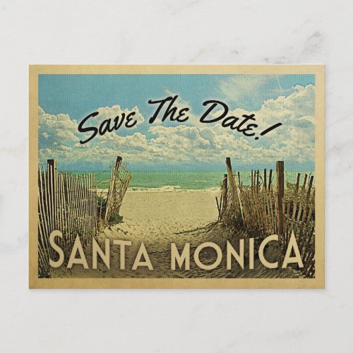 Santa Monica Beach Vintage Save The Date Announcement Postcard