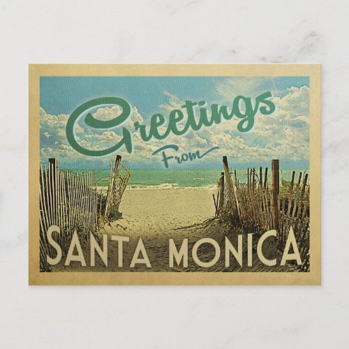 Santa Monica Beach Vintage Travel Postcard