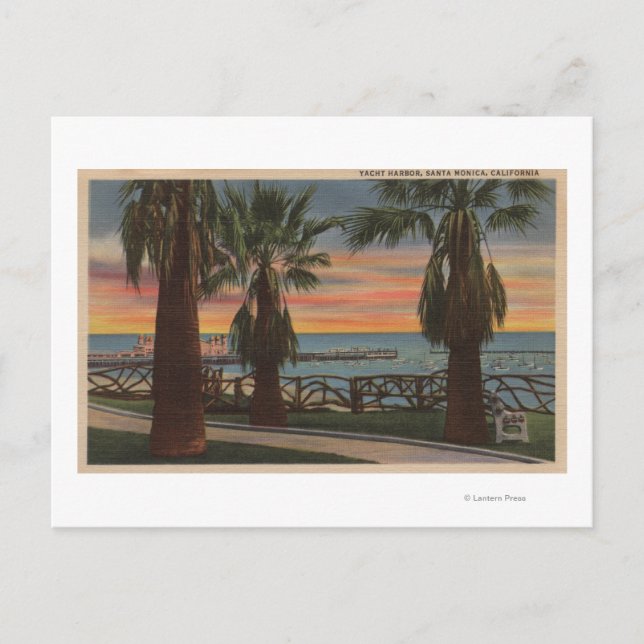 Santa Monica, CA - Yacht Harbor and Sunset View Postcard (Front)
