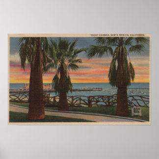 Santa Monica, CA - Yacht Harbor and Sunset View Poster