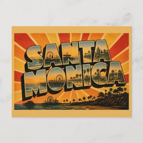 Santa Monica California Beach Pier Ocean Art Postcard