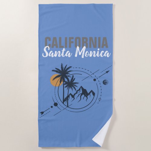Santa Monica California Geometric Palms  Beach Towel