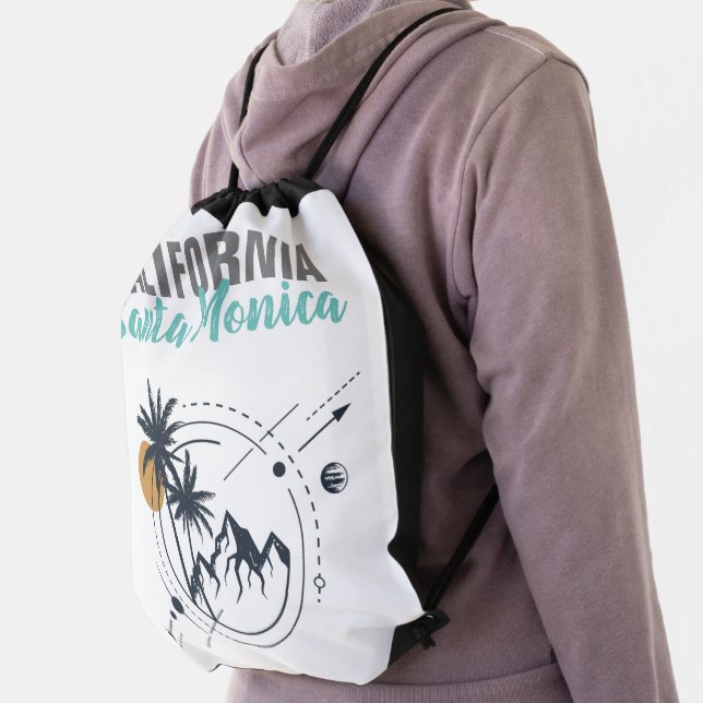 Santa Monica California Geometric Palms   Drawstring Bag (Insitu)