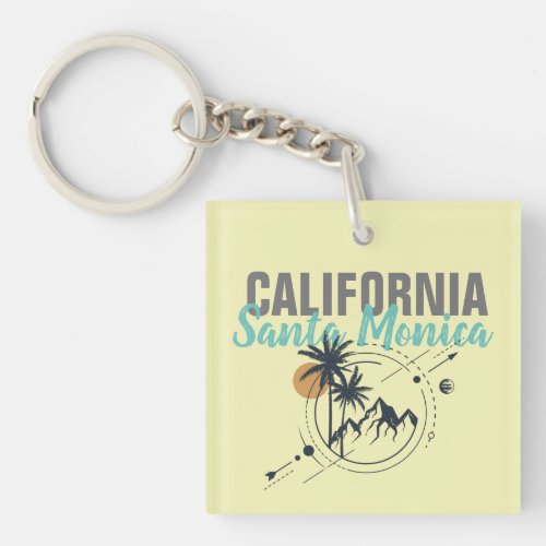 Santa Monica California Geometric Palms  Keychain