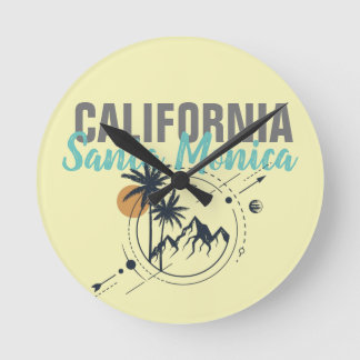 Santa Monica California Geometric Palms Round Clock