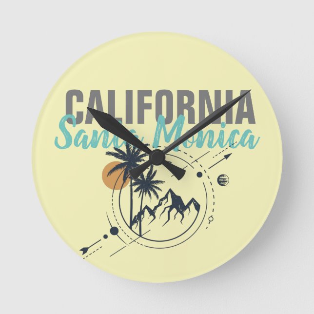 Santa Monica California Geometric Palms  Round Clock (Front)