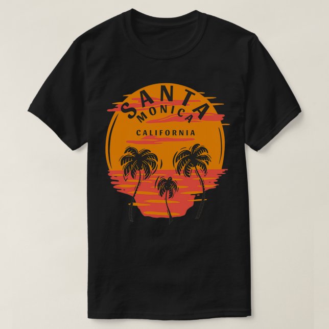 Santa Monica California Palm Trees Sunset Skull Be T-Shirt (Design Front)