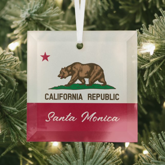 Santa Monica California Republic flag Christmas Glass Ornament (Insitu)