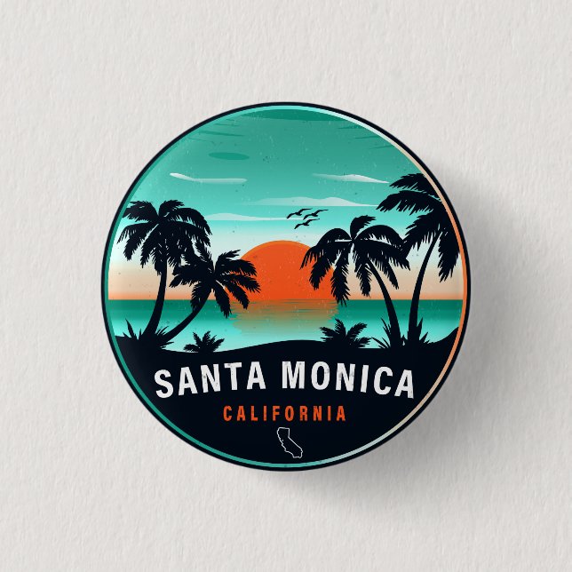 Santa Monica California Retro Sunset Souvenirs 80s Button (Front)