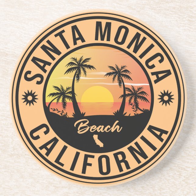 Santa Monica California Retro Sunset Souvenirs 80s Coaster (Front)