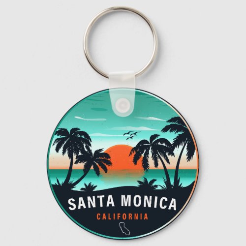 Santa Monica California Retro Sunset Souvenirs 80s Keychain