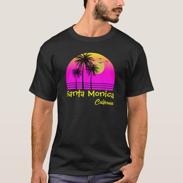 Santa Monica California Retro Sunset T-Shirt (Front)