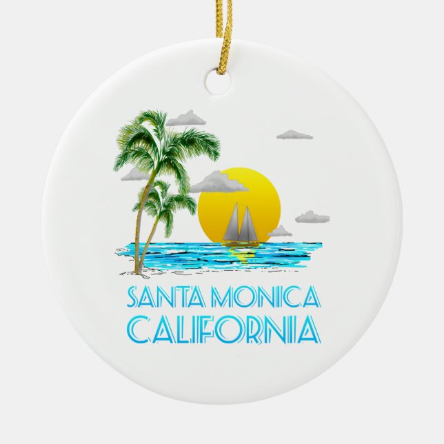 Santa Monica California Sailing Ceramic Ornament (Front)