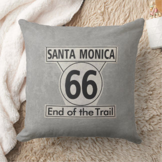 Santa Monica End of the Trail Route 66 Throw Pillow