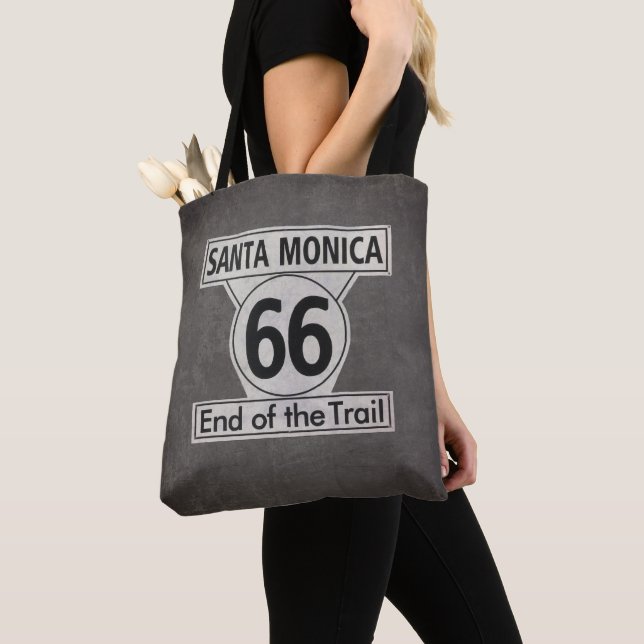 Santa Monica End of the Trail Route 66 Tote Bag (Close Up)