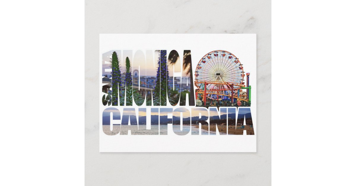 Santa Monica logo flowers pier beach Postcard | Zazzle