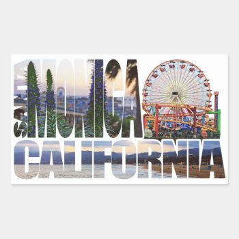 Santa Monica Logo Flowers Pier Beach Rectangular Sticker by theJasonKnight at Zazzle