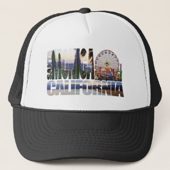 Santa Monica Logo Flowers Pier Beach Trucker Hat by theJasonKnight at Zazzle