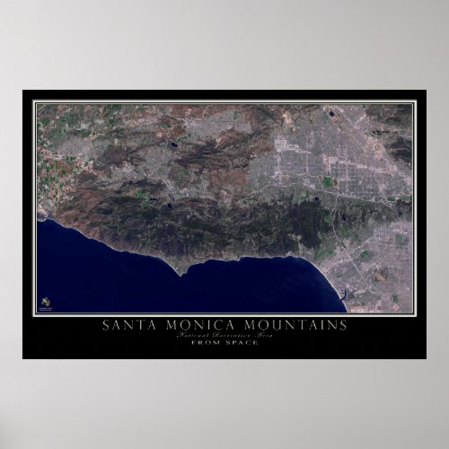 Santa Monica Mountains California Satellite Map Poster