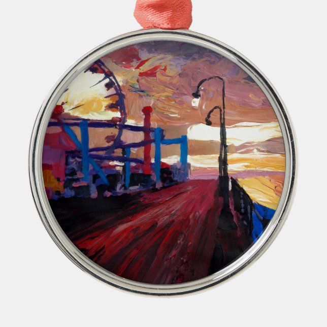 Santa Monica Pier At Dawn Metal Ornament (Front)